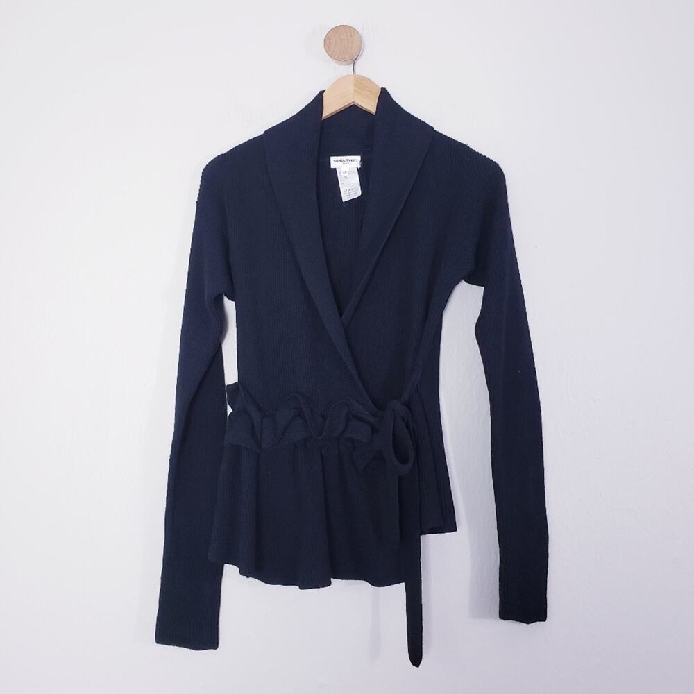 Sonia Rykiel Wool Ruffle Wrap Cardigan Sweater EU 38 Made In Italy - Picture 3 of 13